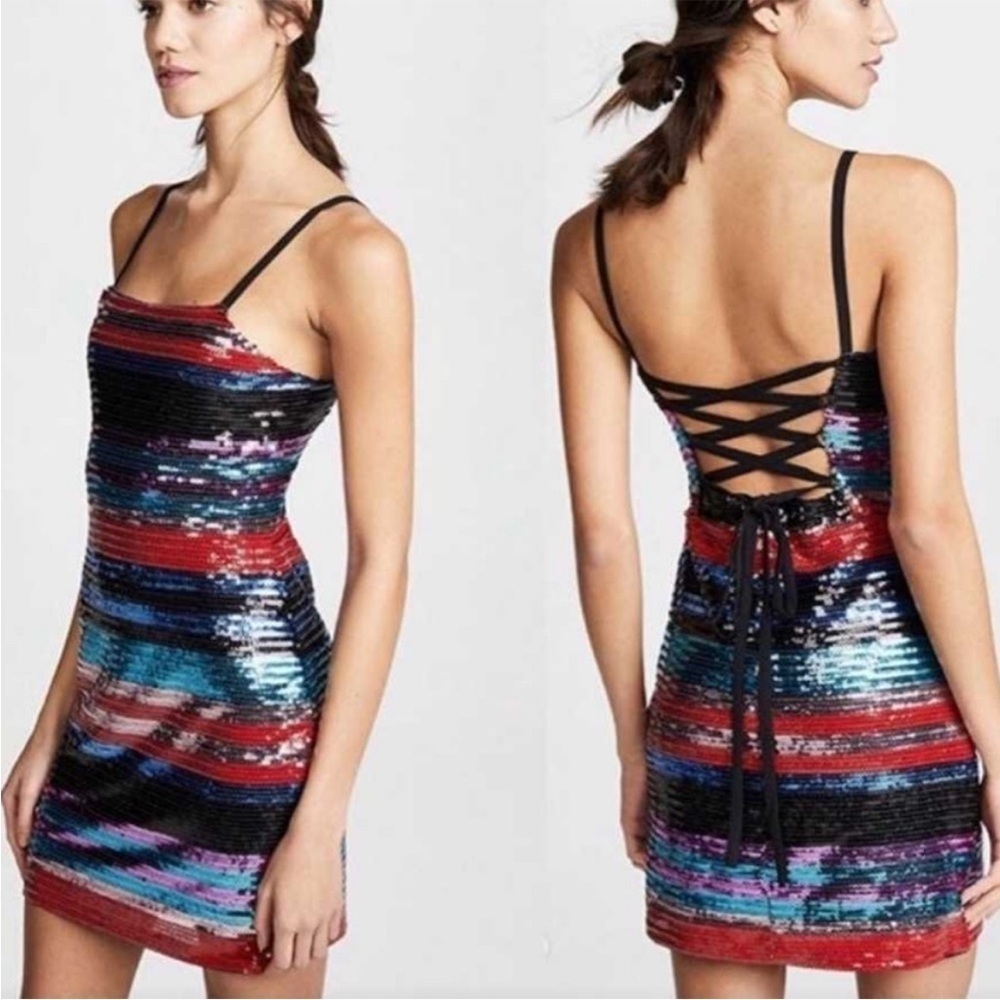 NWT WAYF Manfi Striped Sequin Dress Size Large